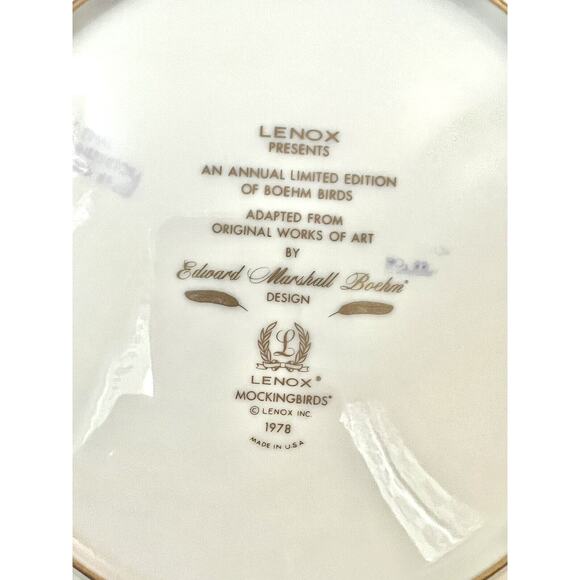 Lenox Mocking Birds Plate 1978 Boehm Design Original Box - Picture 6 of 7